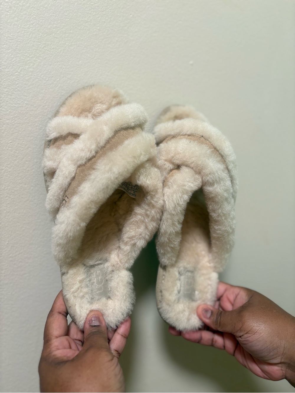 UGG Cream Plush Crisscross Slide Slippers